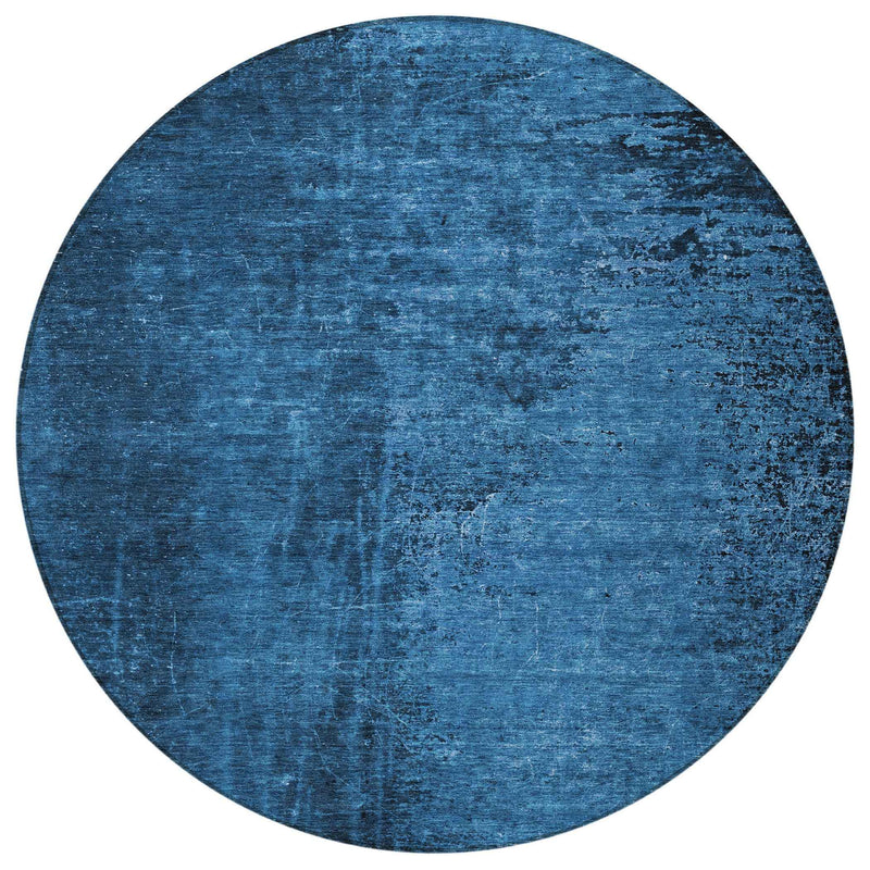 8' Round Navy Blue Round Abstract Washable Non Skid Indoor Outdoor Area Rug
