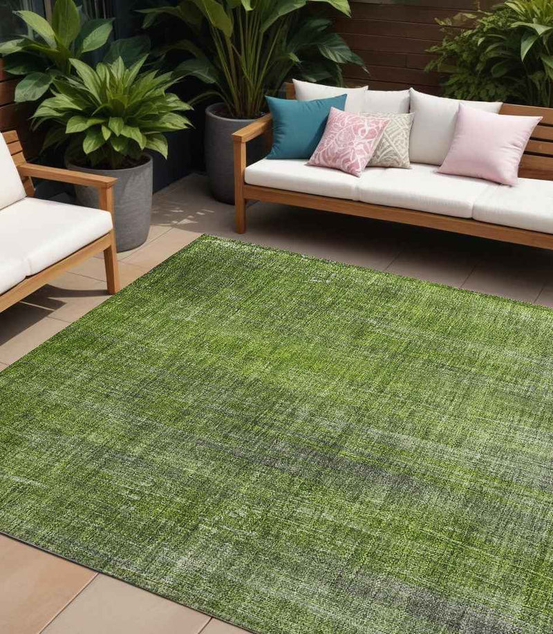 9' X 12' Green Striped Washable Non Skid Indoor Outdoor Area Rug