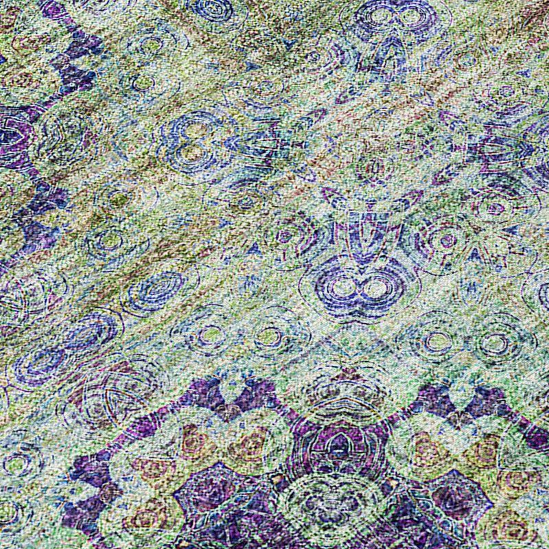 2' X 8' Purple and Green Floral Medallion Washable Non Skid Indoor Outdoor Runner Rug