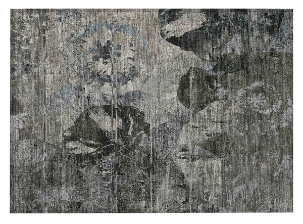 2' X 3' Gray Dark Green and Black Floral Washable Non Skid Indoor Outdoor Area Rug