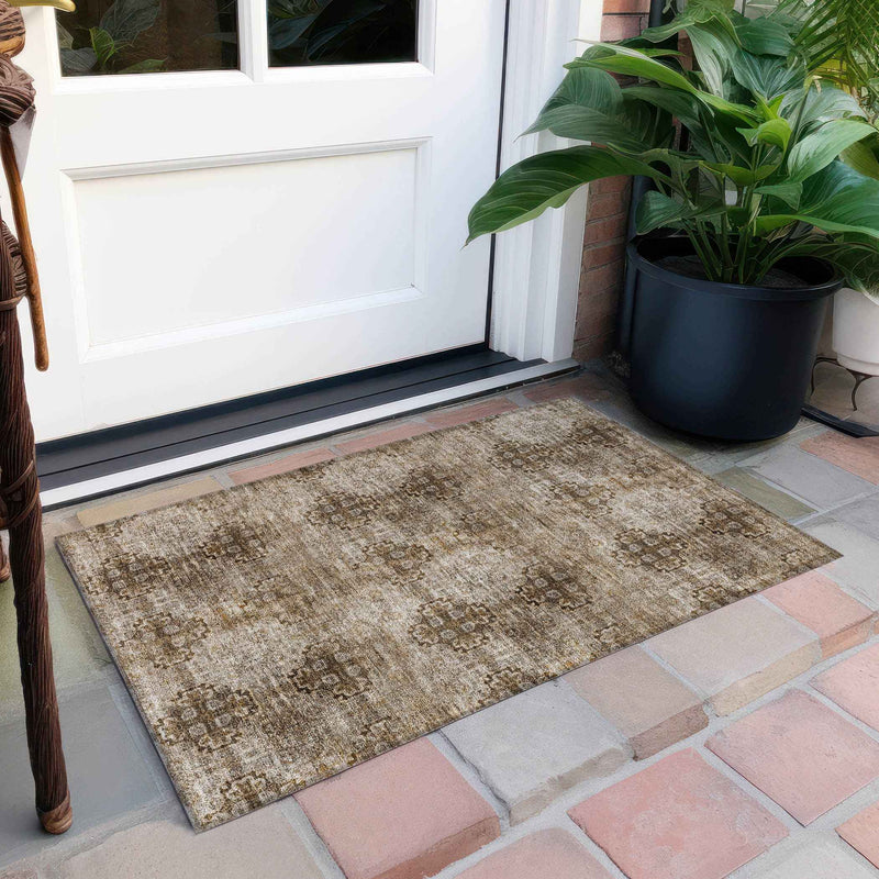 2' X 3' Taupe Floral Medallion Washable Non Skid Indoor Outdoor Area Rug