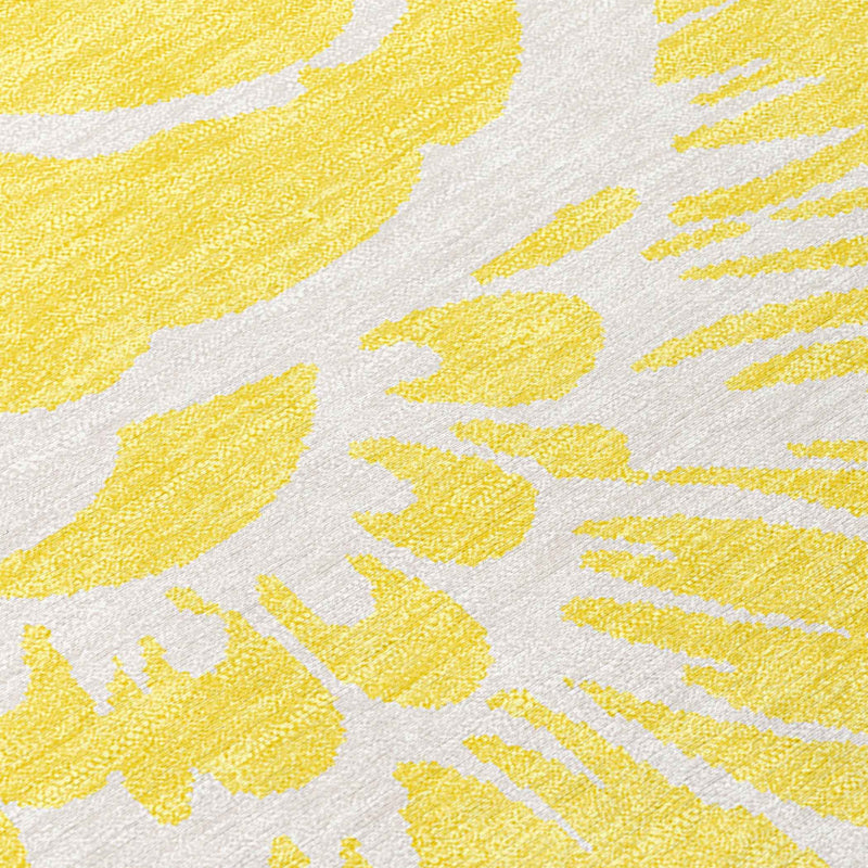 9' X 12' Yellow and Ivory Floral Washable Non Skid Indoor Outdoor Area Rug