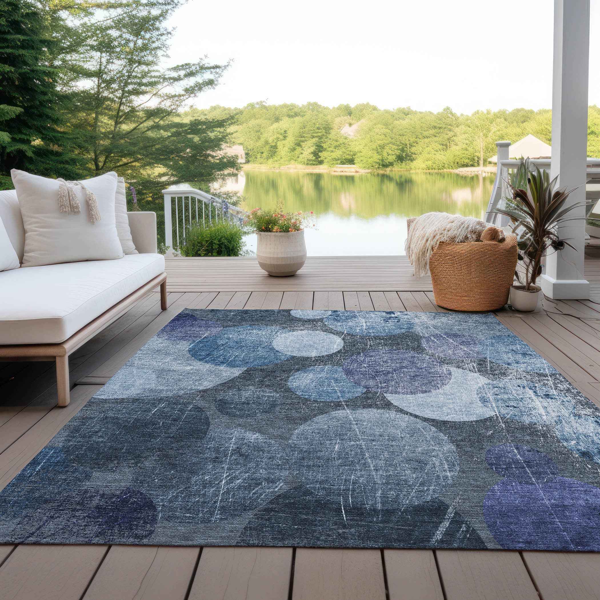 9' X 12' Gray And Blue Abstract Washable Indoor Outdoor Area Rug