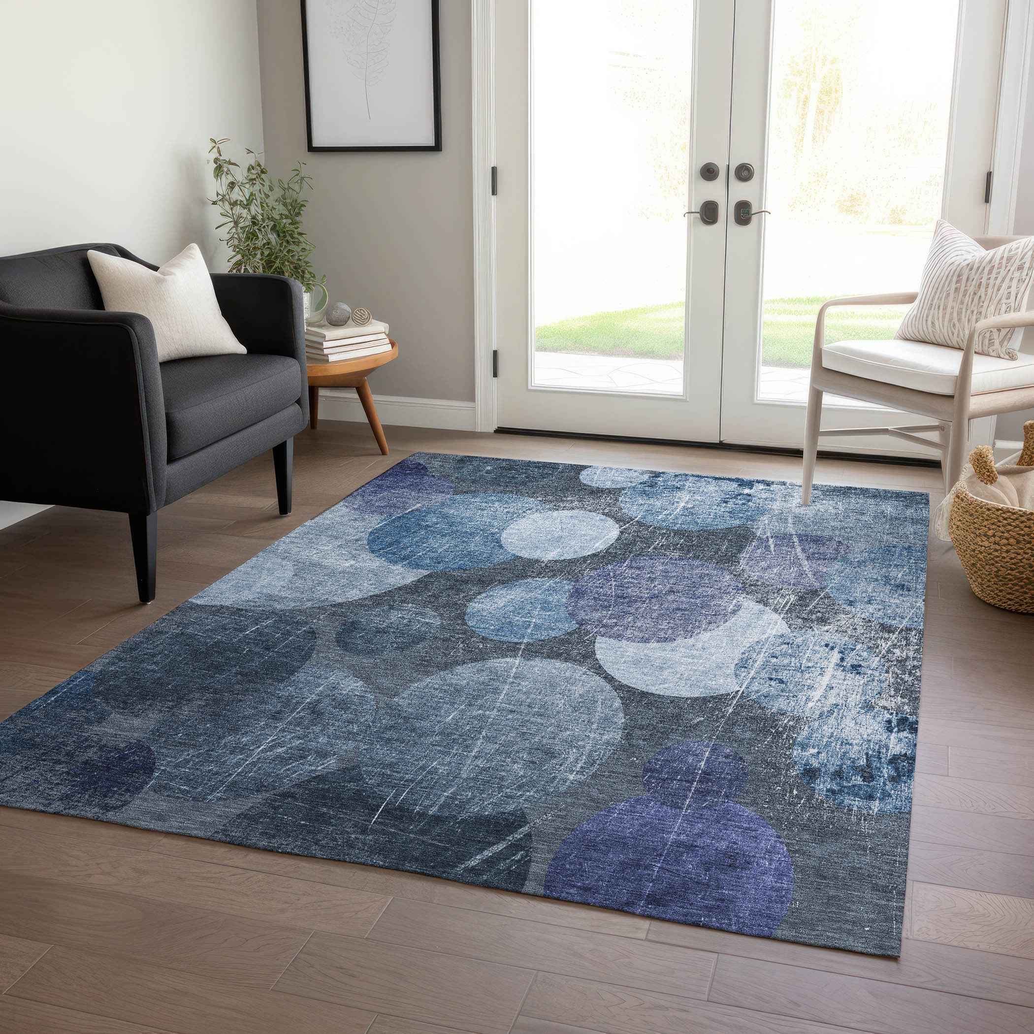 9' X 12' Gray And Blue Abstract Washable Indoor Outdoor Area Rug