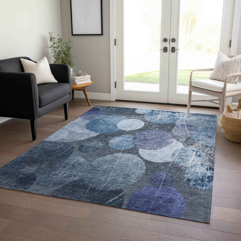 9' X 12' Gray And Blue Abstract Washable Indoor Outdoor Area Rug