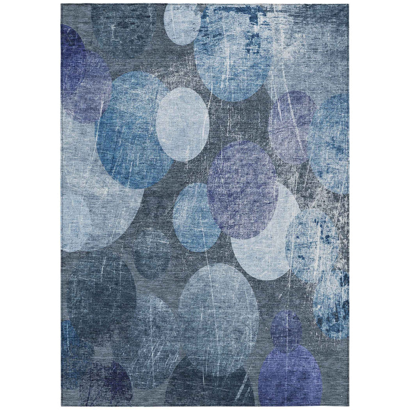 9' X 12' Gray And Blue Abstract Washable Indoor Outdoor Area Rug