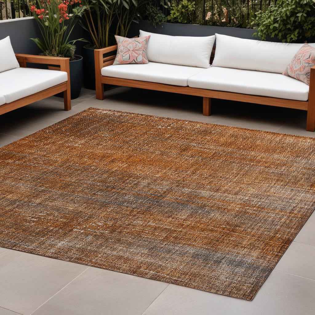 8' X 10' Orange Striped Washable Non Skid Indoor Outdoor Area Rug