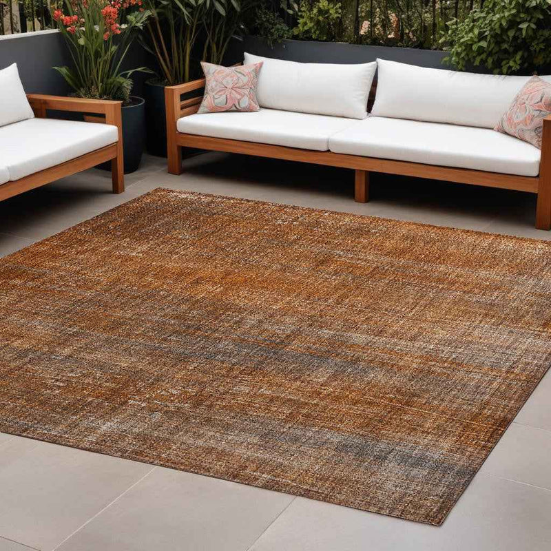 8' X 10' Orange Striped Washable Non Skid Indoor Outdoor Area Rug