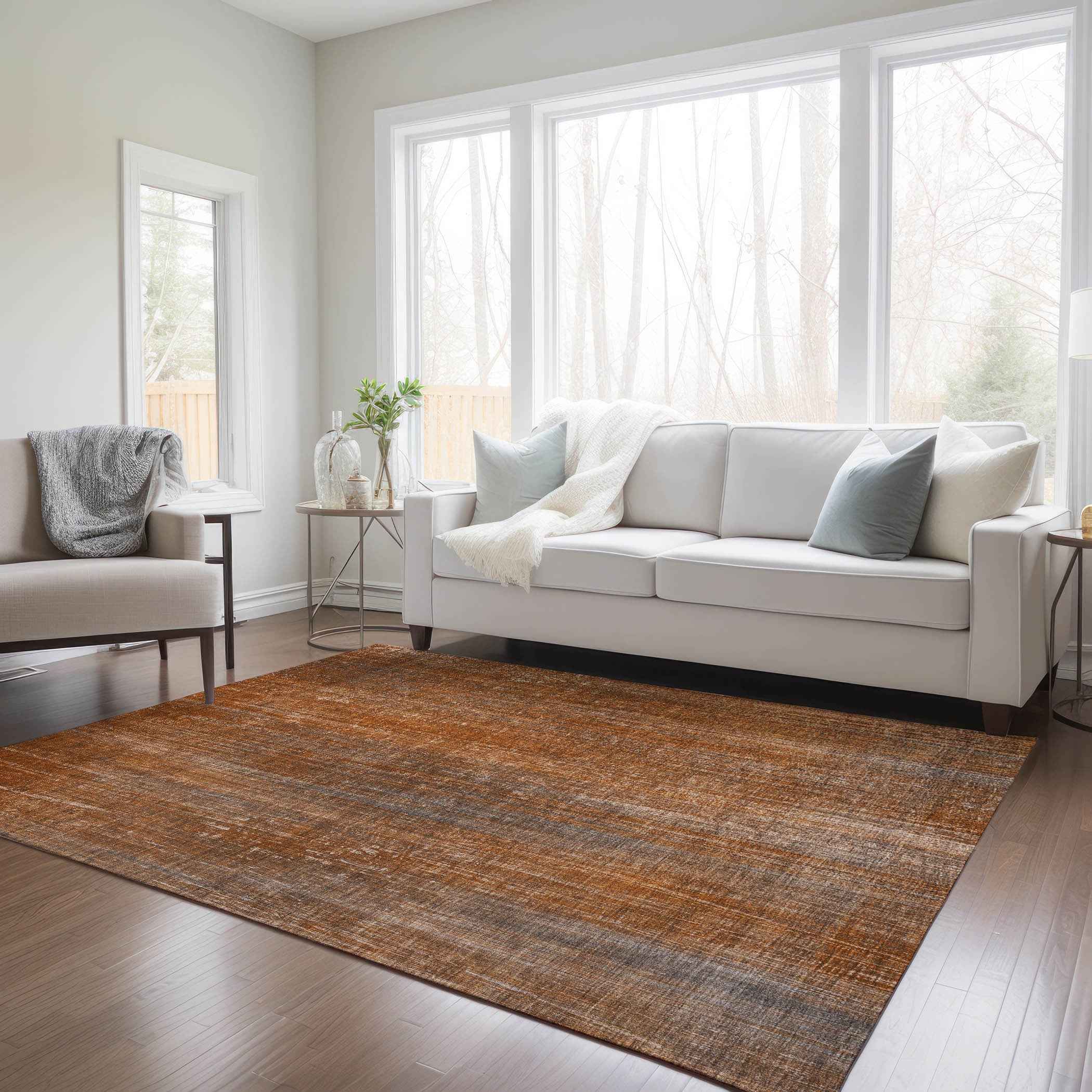 8' X 10' Orange Striped Washable Non Skid Indoor Outdoor Area Rug