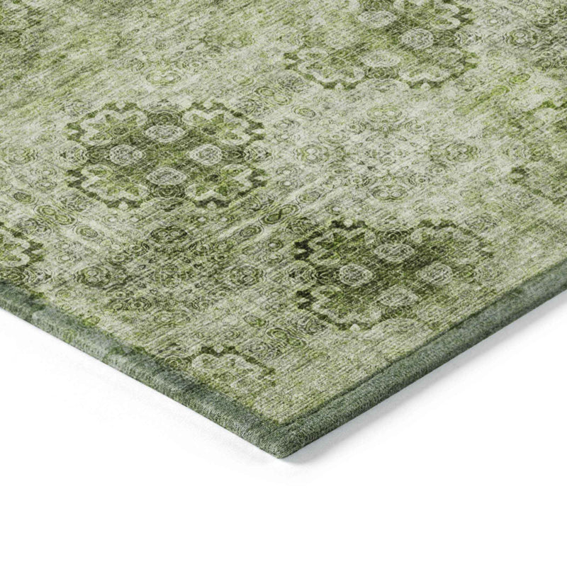 10' X 14' Olive Green Floral Medallion Washable Non Skid Indoor Outdoor Area Rug