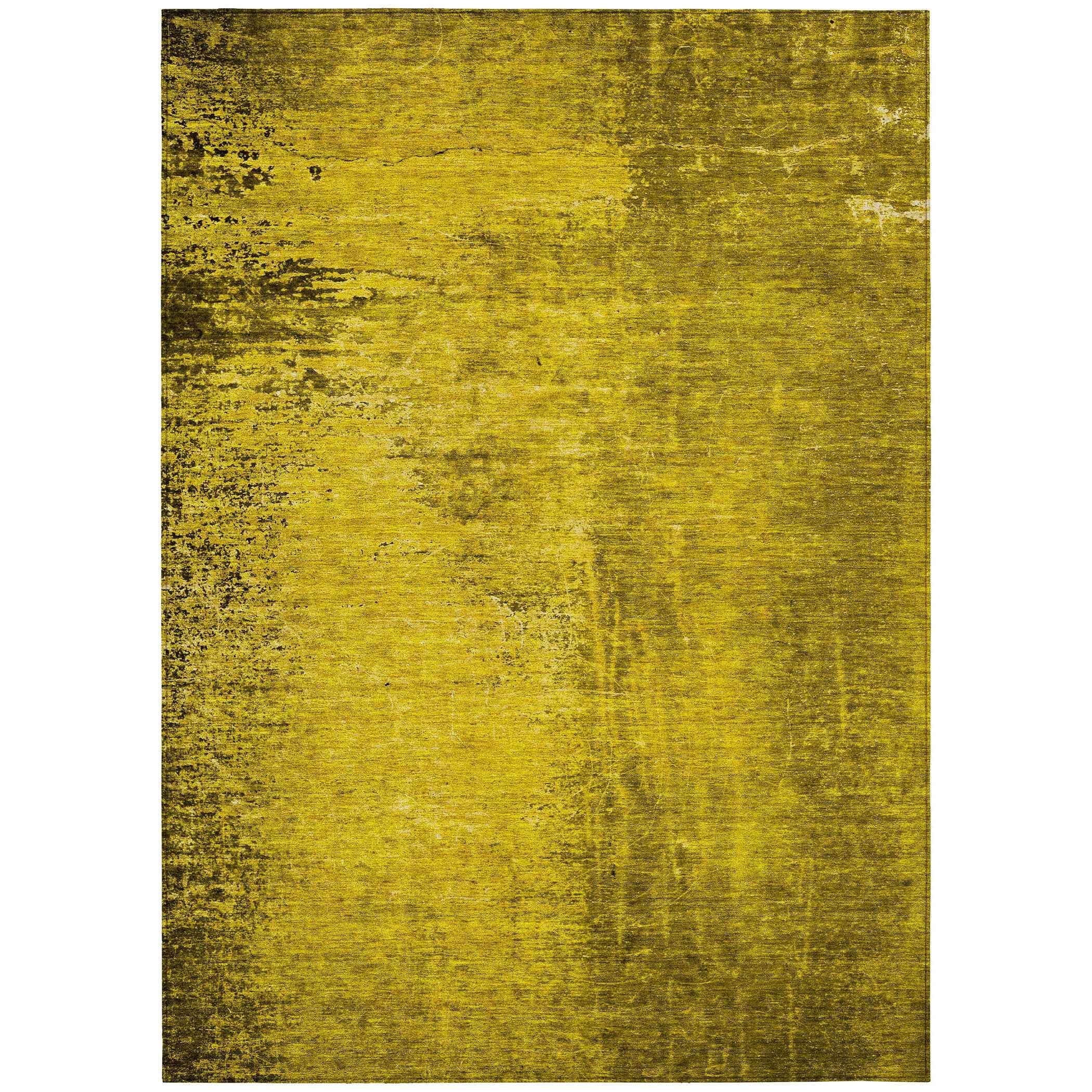 3' X 5' Gold Abstract Washable Non Skid Indoor Outdoor Area Rug