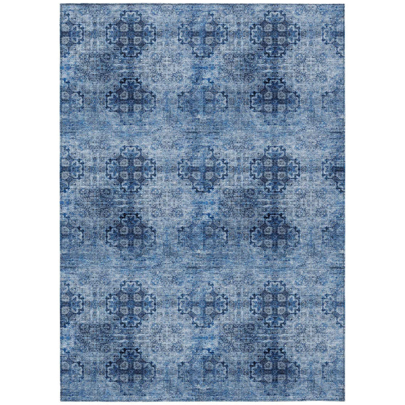 3' X 5' Navy Blue Floral Medallion Washable Non Skid Indoor Outdoor Area Rug
