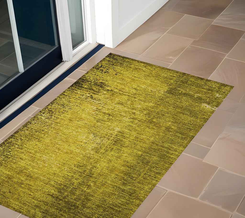 3' X 5' Gold Abstract Washable Non Skid Indoor Outdoor Area Rug