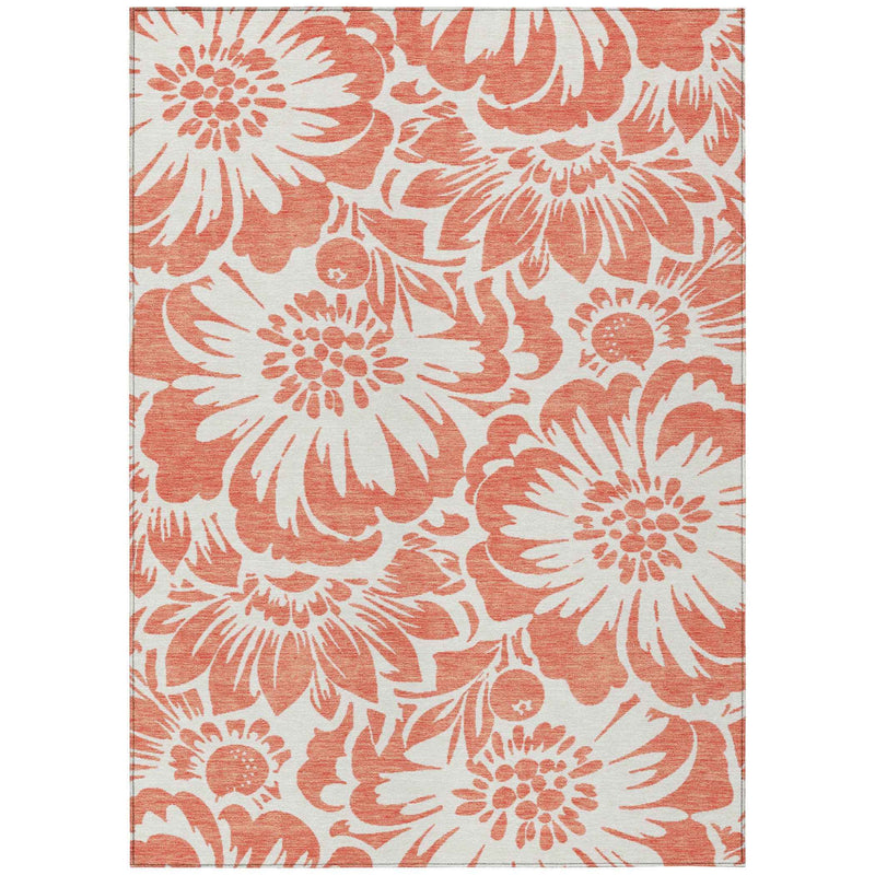 8' X 10' Salmon and Ivory Floral Washable Non Skid Indoor Outdoor Area Rug