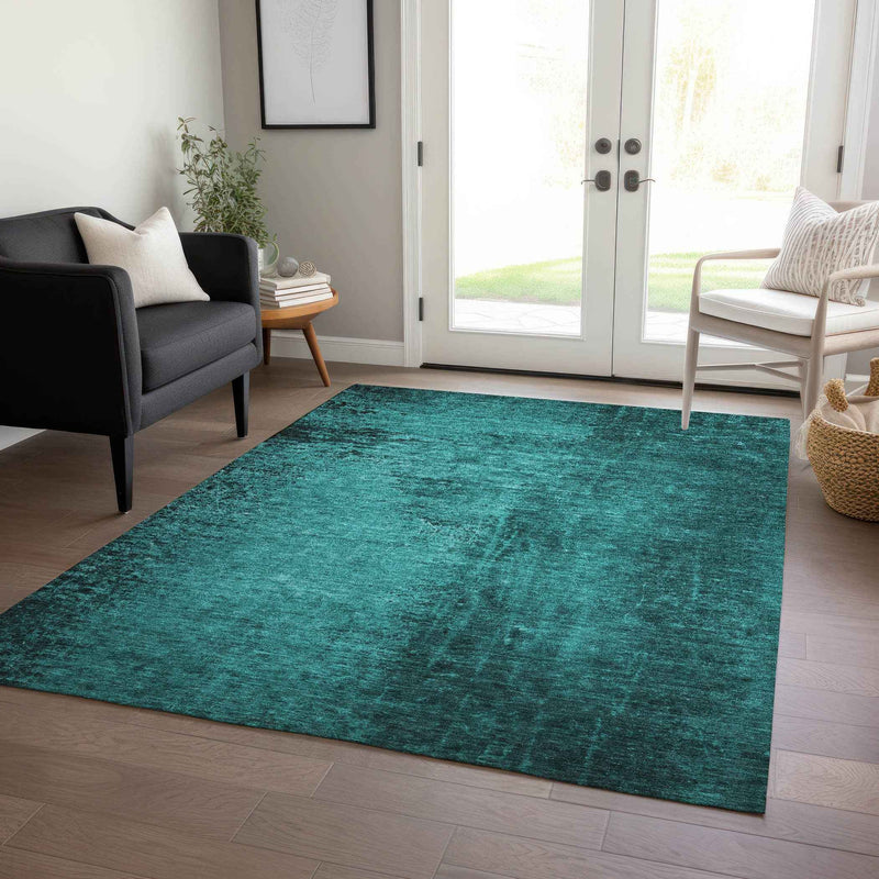 8' X 10' Teal Abstract Washable Non Skid Indoor Outdoor Area Rug