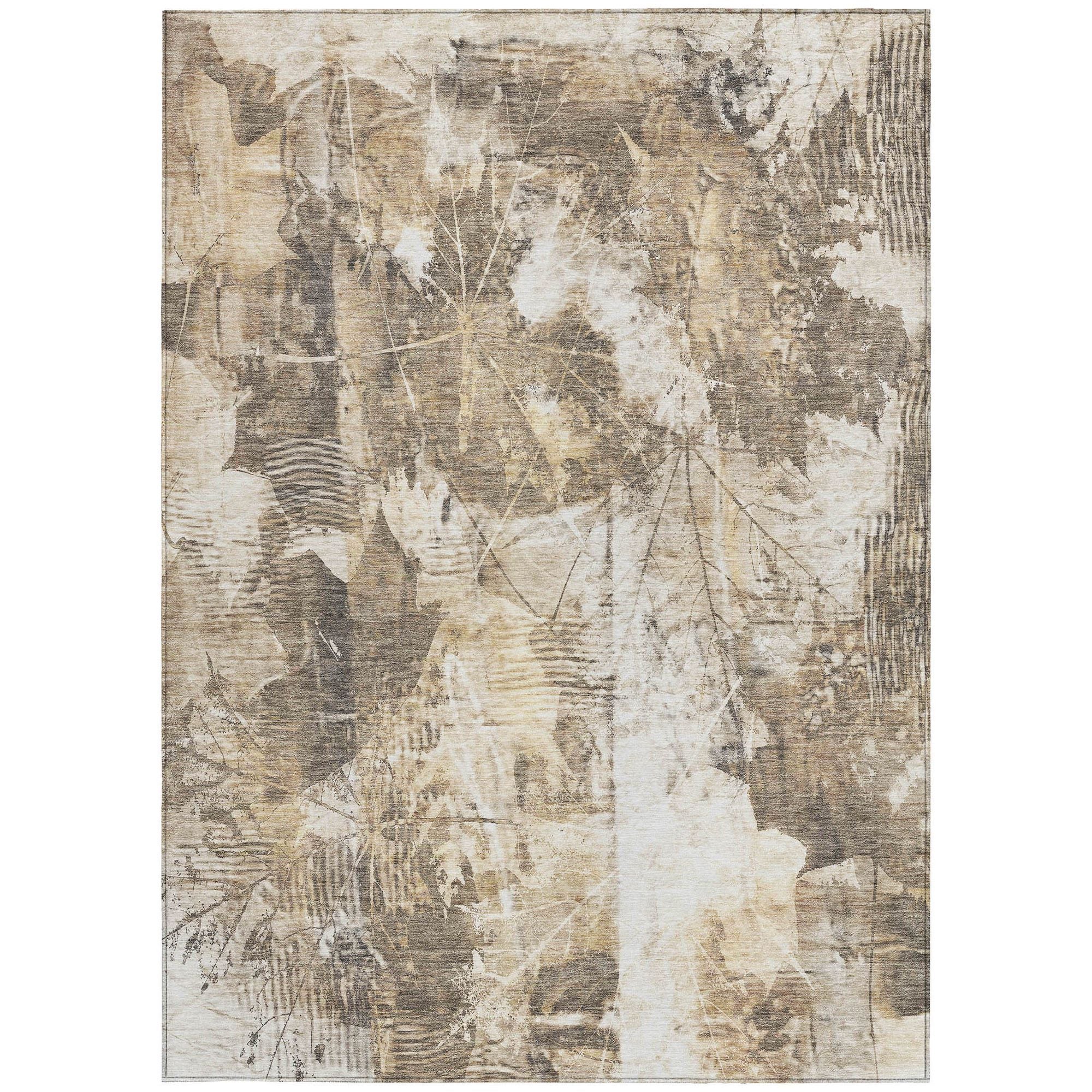5' X 8' Taupe and Ivory Floral Washable Non Skid Indoor Outdoor Area Rug - Sports & Outdoor