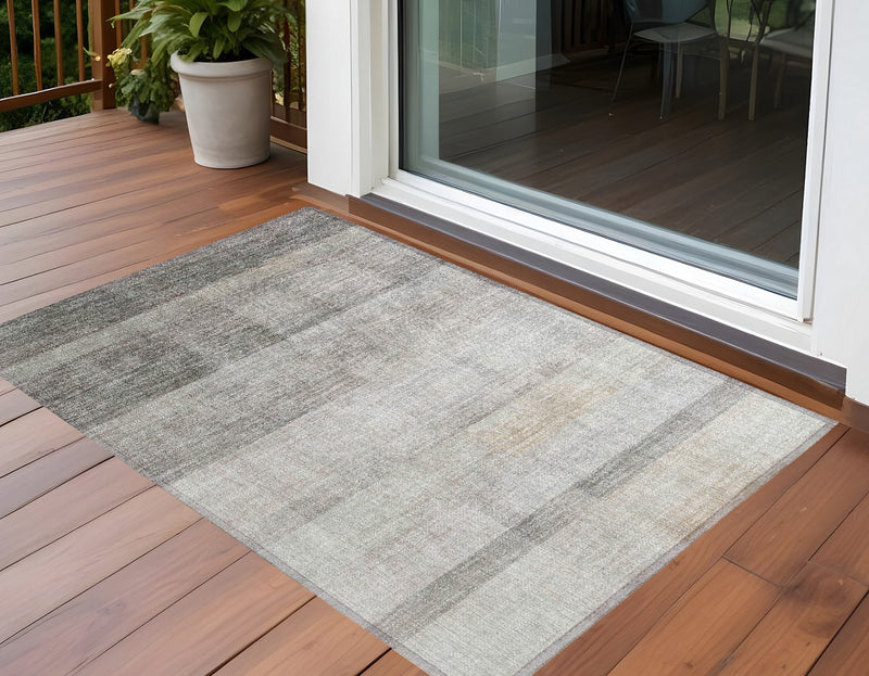 2' X 3' Taupe Ombre Washable Non Skid Indoor Outdoor Area Rug - GreatEagleInc