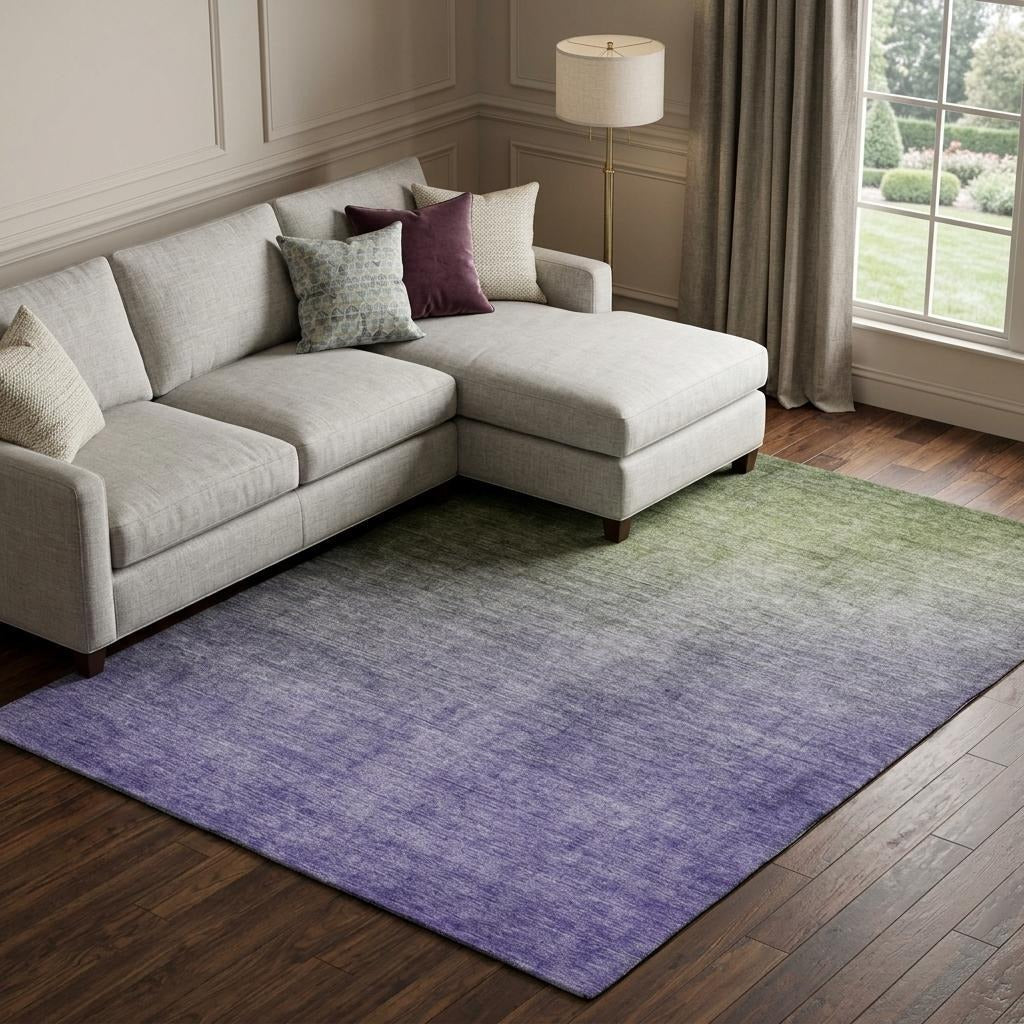 10' X 14' Olive Green And Gray Ombre Shag Washable Area Rug With UV Protection - Home & Garden