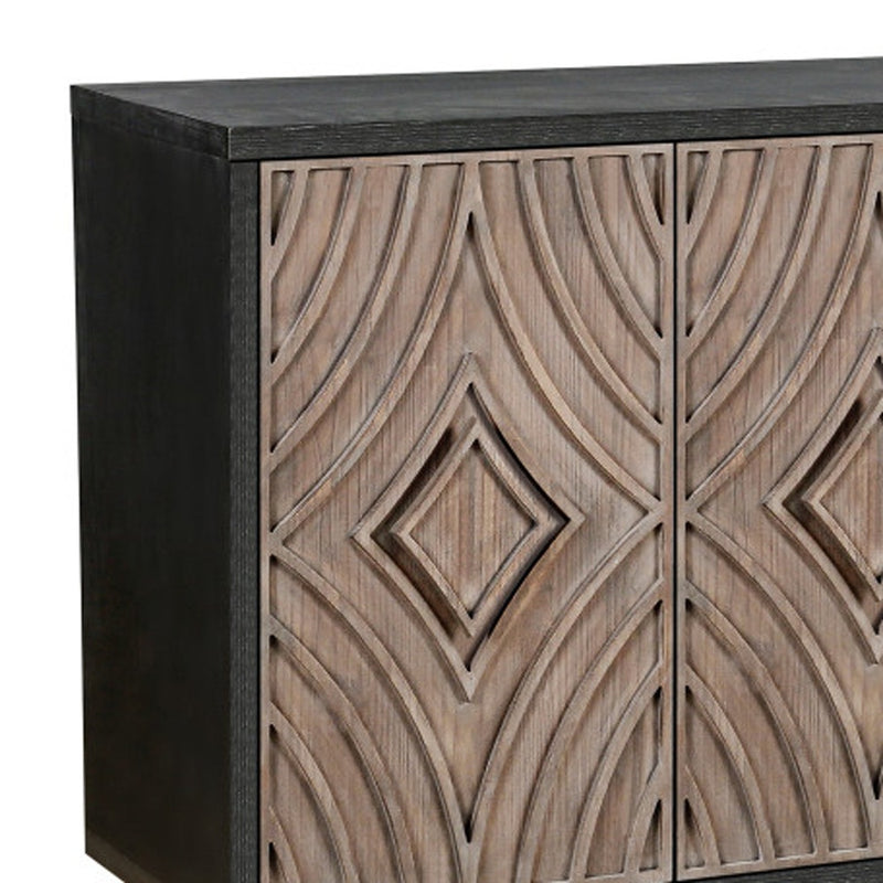 60" Charcoal and Brown Distressed Wood Sideboard with Four Doors - Kitchen & Dining