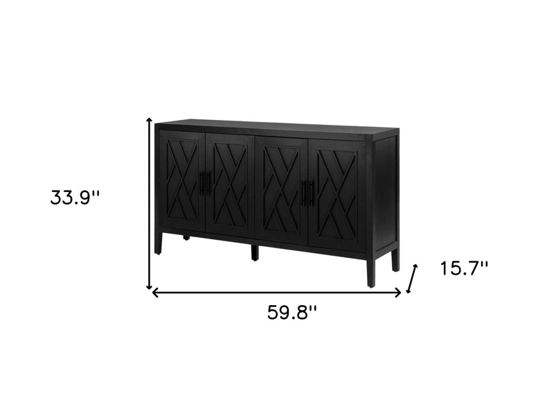 60" Black Distressed Sideboard with Four Doors - Kitchen & Dining