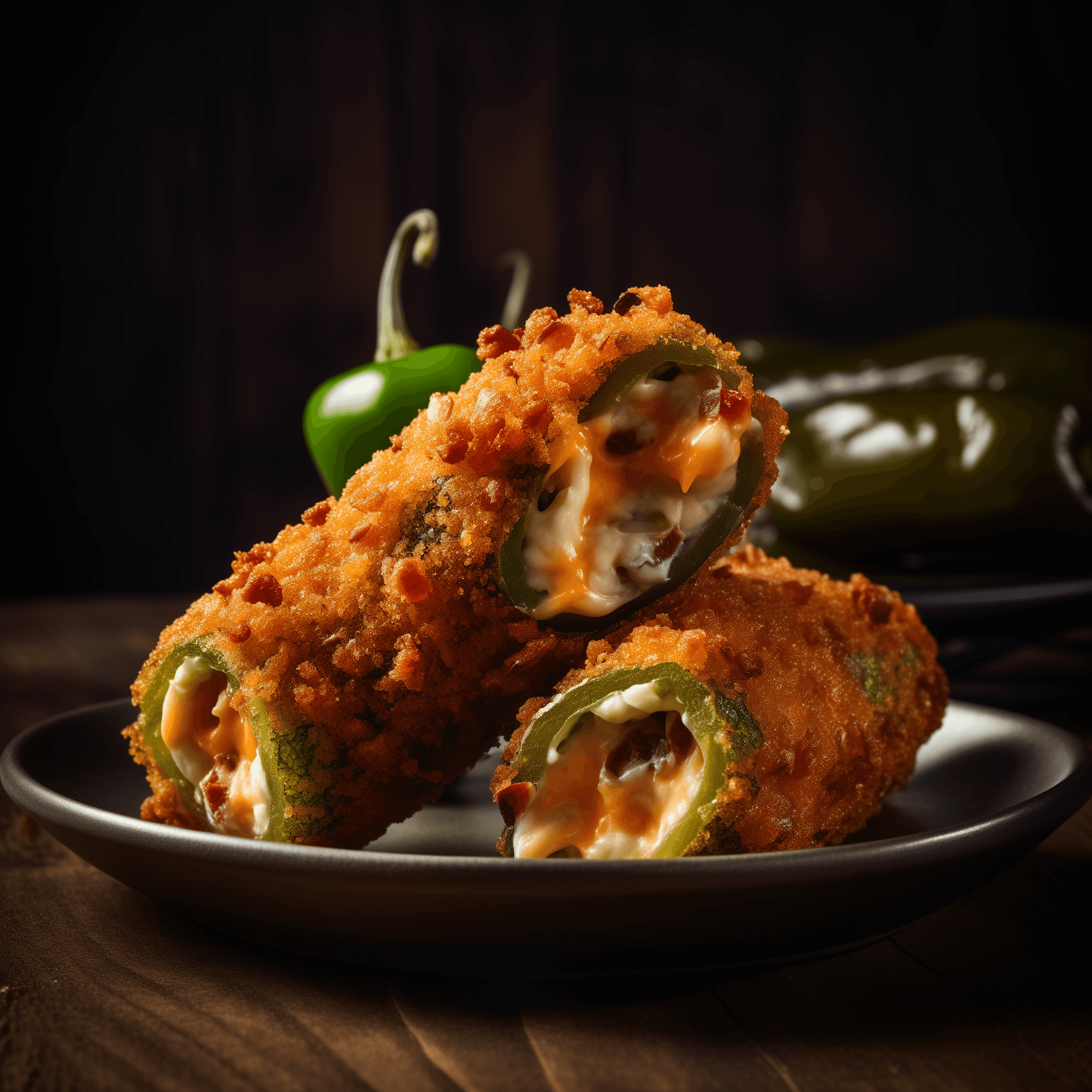 Jalapeño poppers stuffed with cheese and bacon, breaded and fried