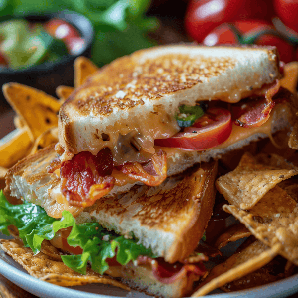 BLT dip mix with open-faced toast, bacon, tomato, lettuce, and creamy sauce