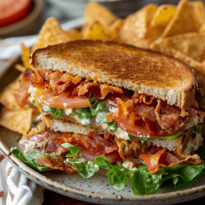 BLT dip mix sandwich with bacon, sliced tomatoes, lettuce, and creamy filling