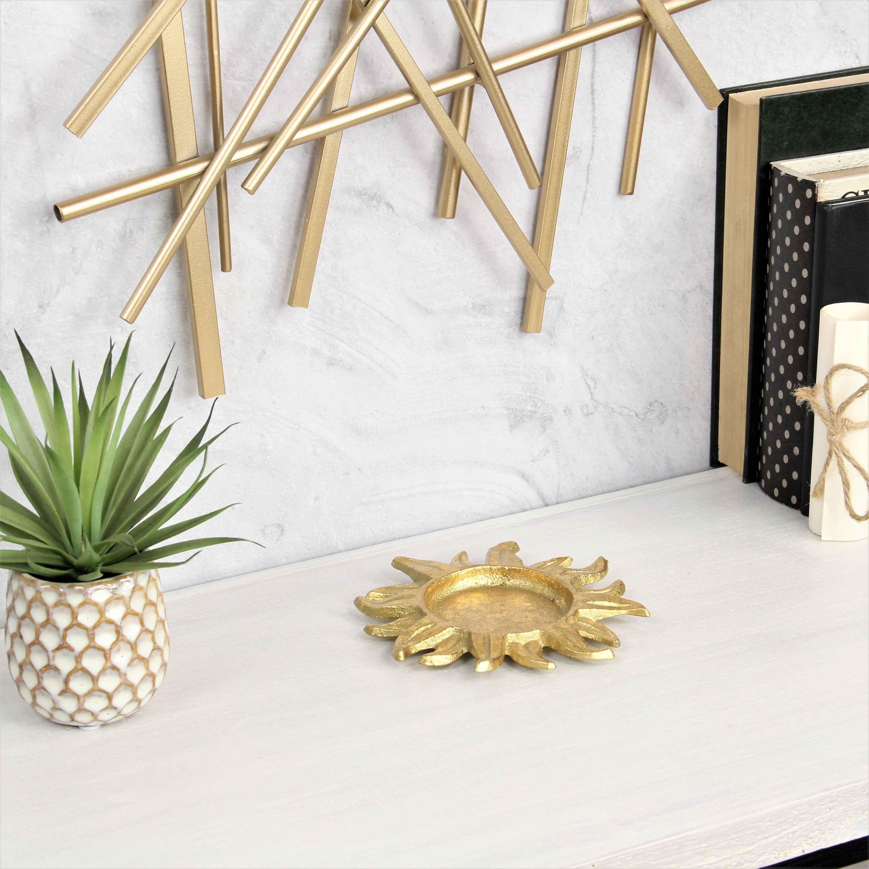 7" Gold Sunburst Cast Iron Handmade Vanity Tray