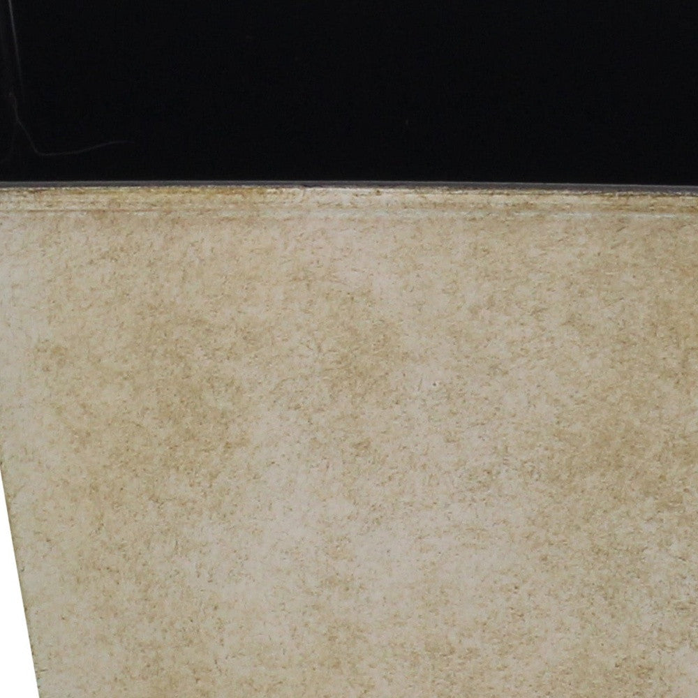 Cream square planter pot with speckled texture and dark top rim