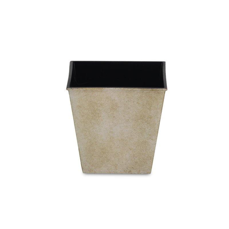 Cream square planter pot with dark top rim, empty and textured