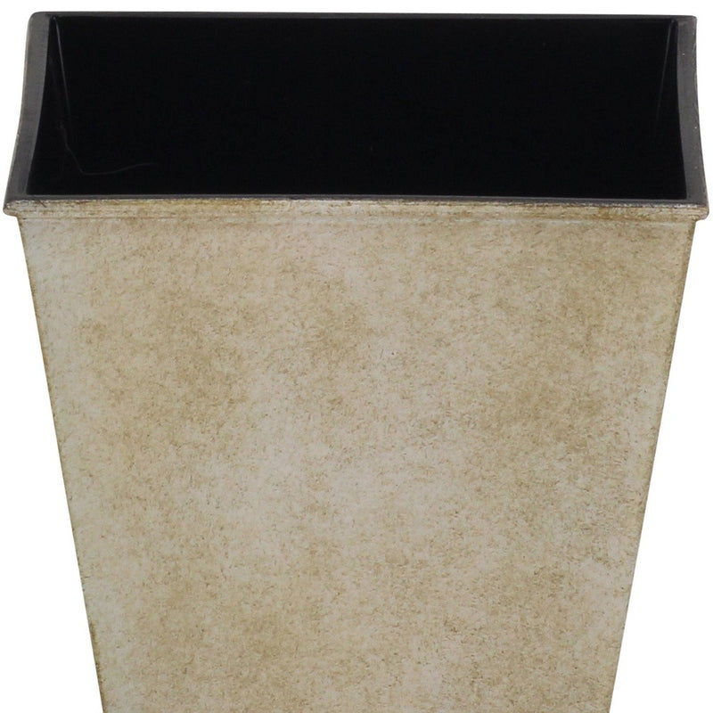 Cream square planter pot with dark interior liner and speckled textured sides