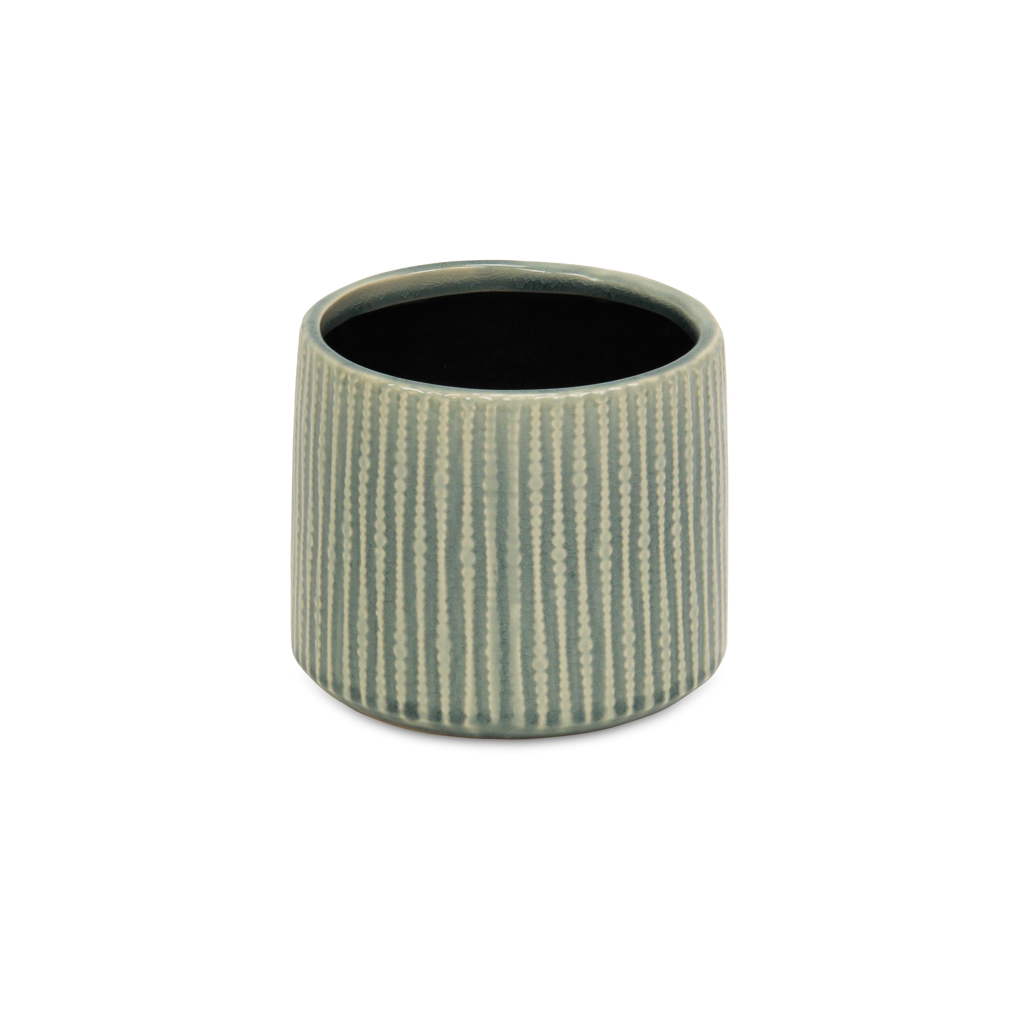 6" Green Striped Ceramic Indoor Outdoor Round Pot Planter - Sports & Outdoor