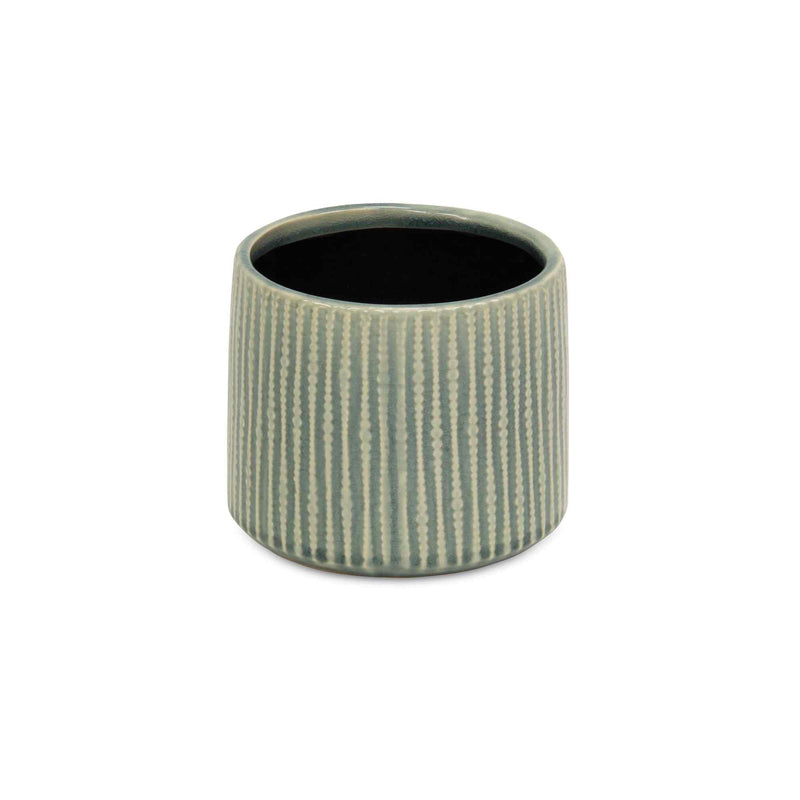 6" Green Striped Ceramic Indoor Outdoor Round Pot Planter - Sports & Outdoor