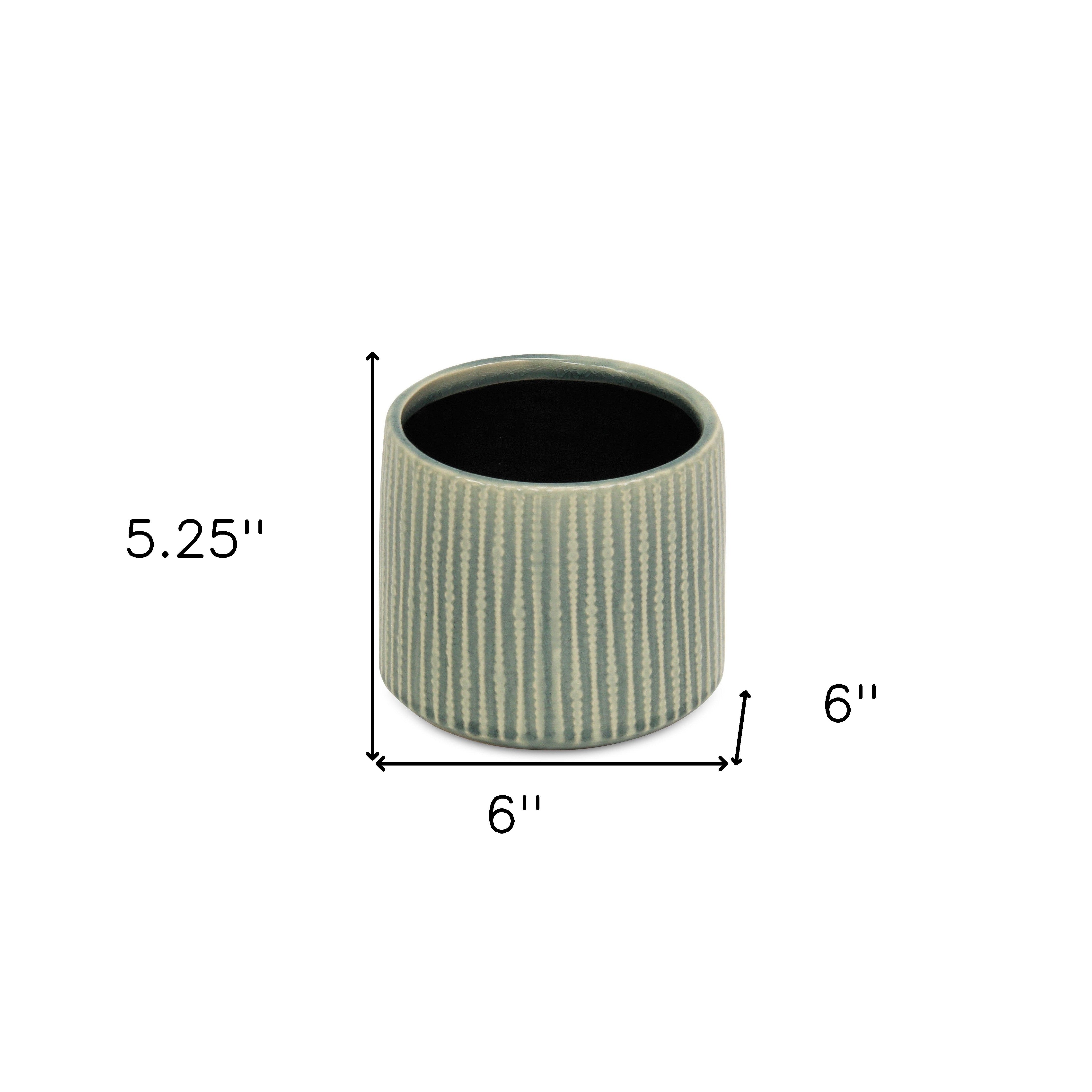 6" Green Striped Ceramic Indoor Outdoor Round Pot Planter - Sports & Outdoor