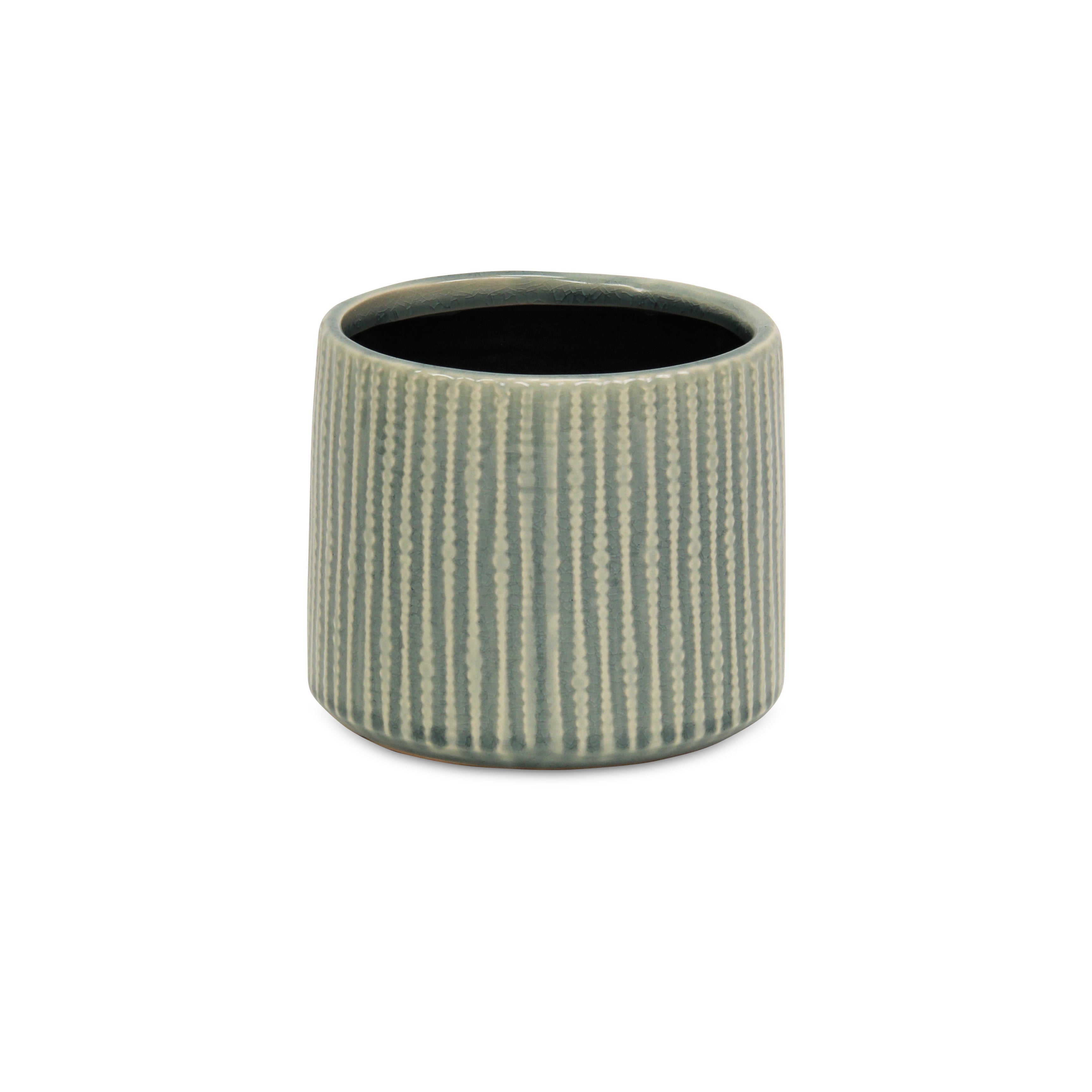 6" Green Striped Ceramic Indoor Outdoor Round Pot Planter - Sports & Outdoor