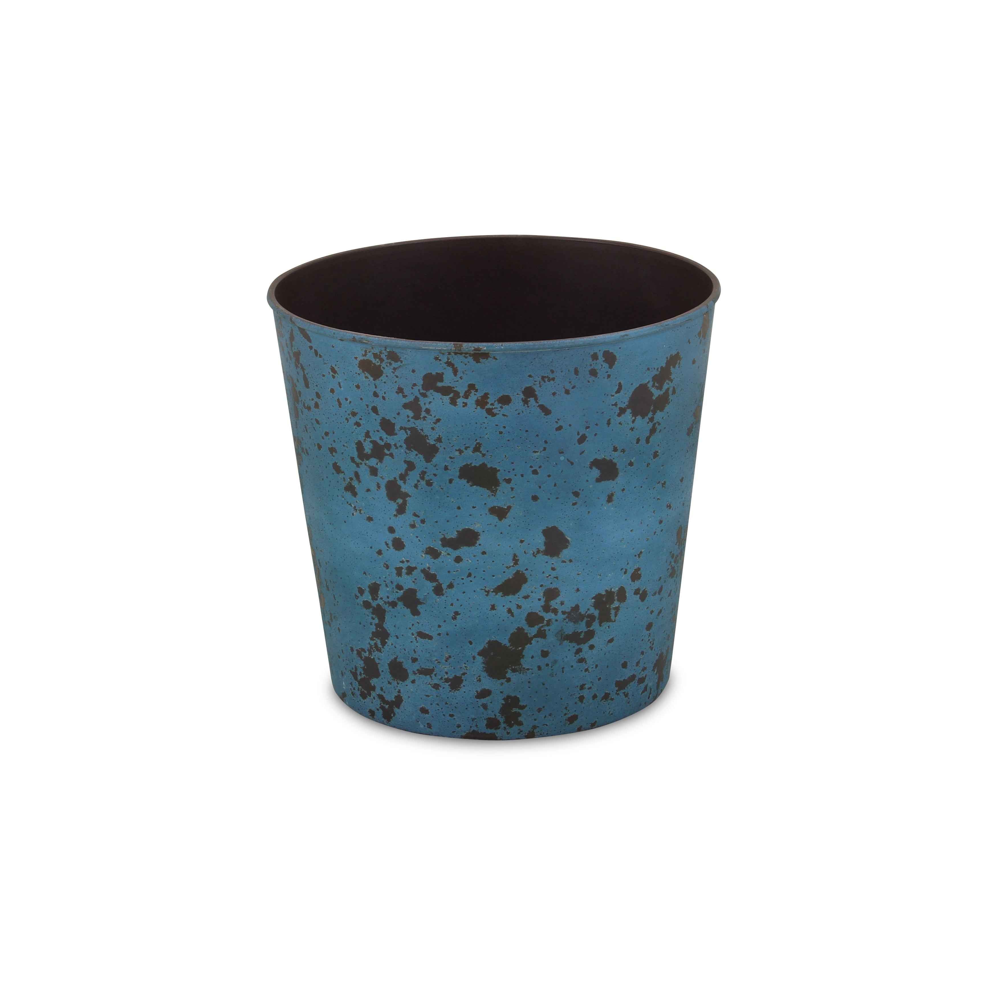 11" Blue Recycled Plastic Indoor Outdoor Round Pot Planter