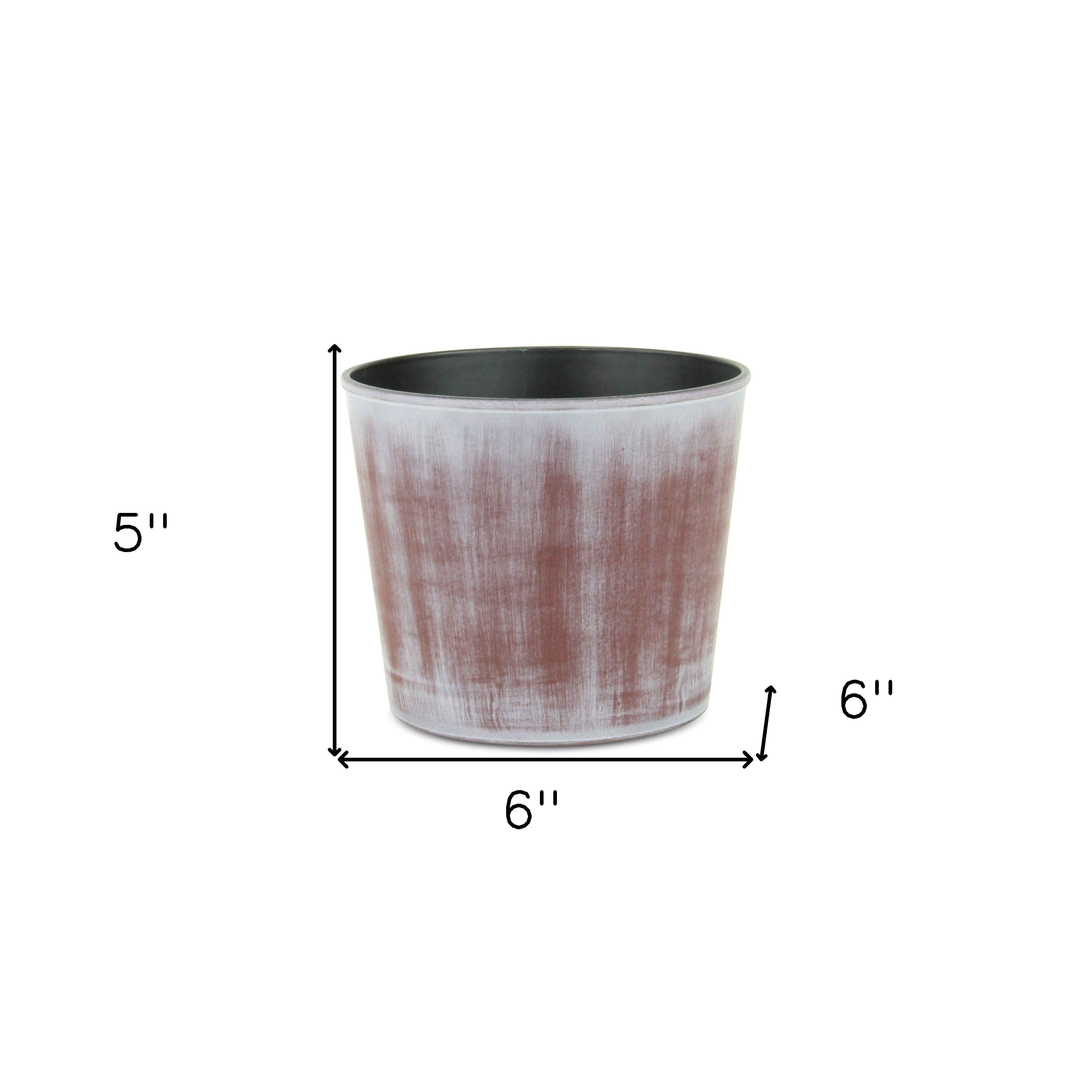 6" Brown and Ivory Textural Tone On Tone Recycled Plastic Indoor Outdoor Round Pot Planter Default Title