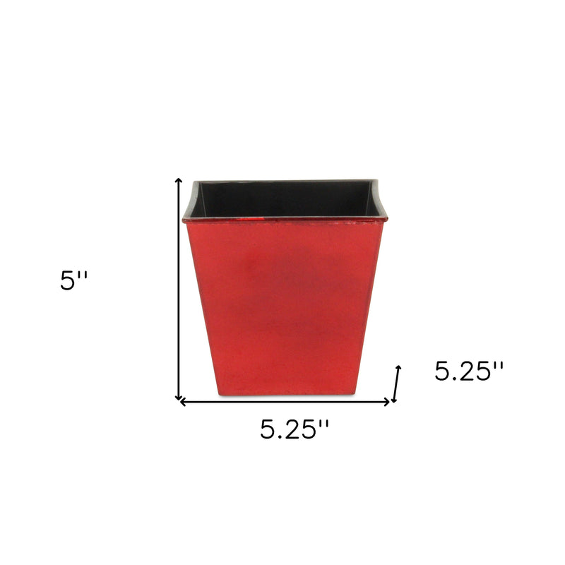 Red square plastic planter, 5.25 in wide and 5 in tall