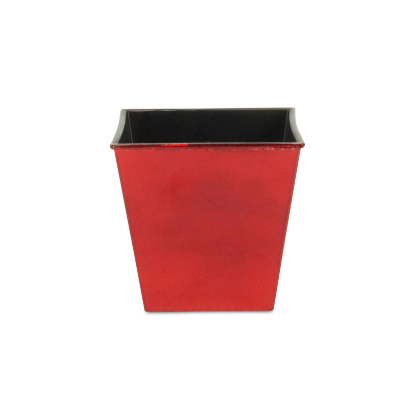 Red square plastic planter with black interior rim, empty