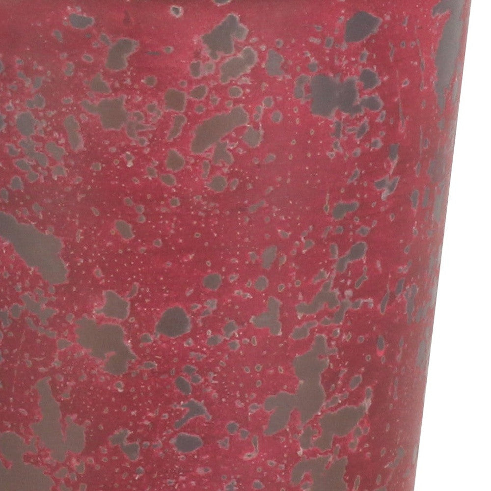 Red speckled recycled-plastic planter surface close-up, 5 in round