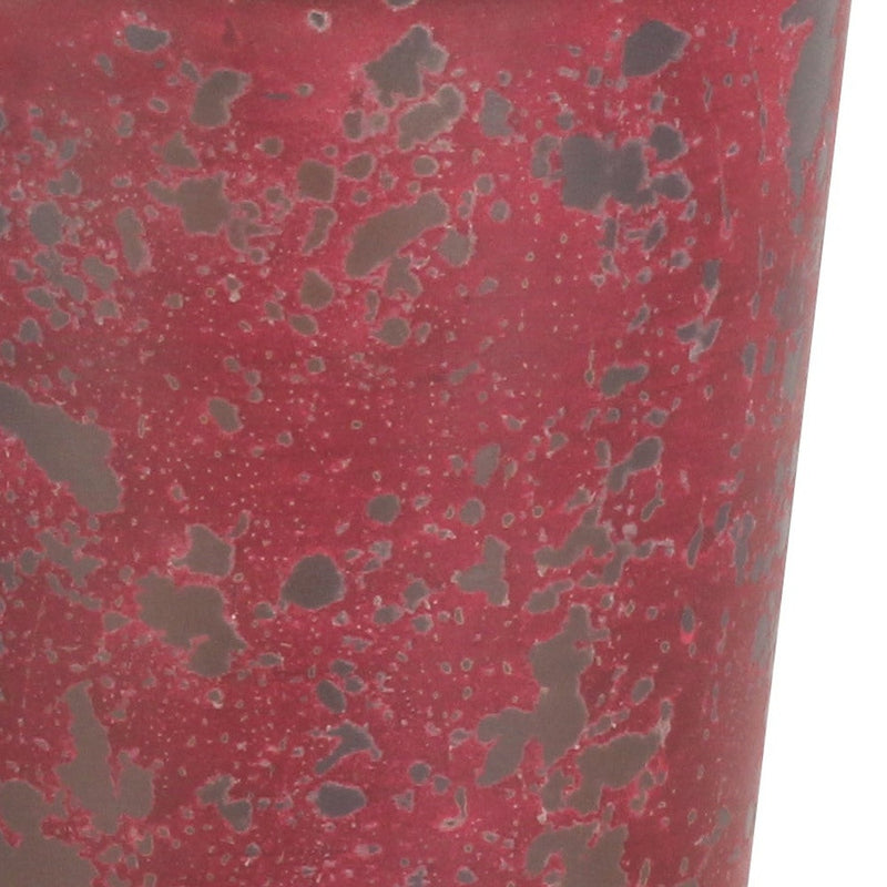 Red speckled recycled-plastic planter surface close-up, 5 in round
