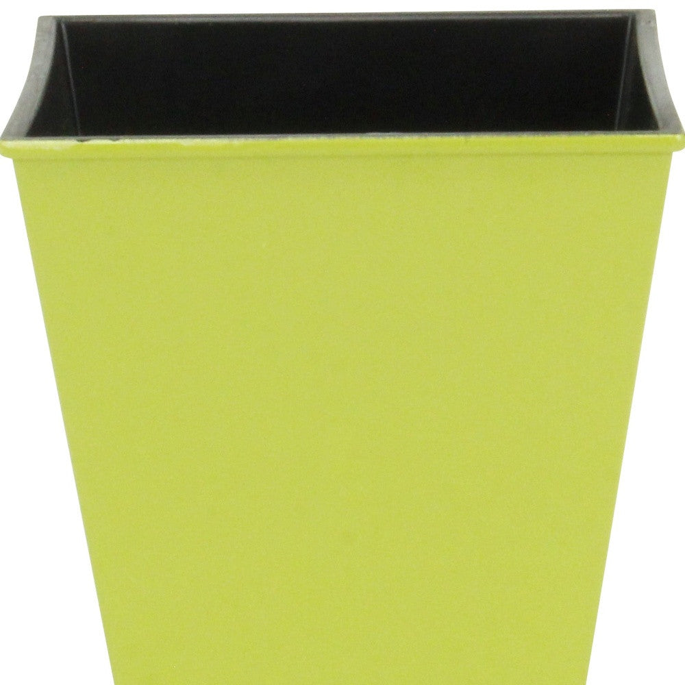 Lime green square plastic planter with black inner rim