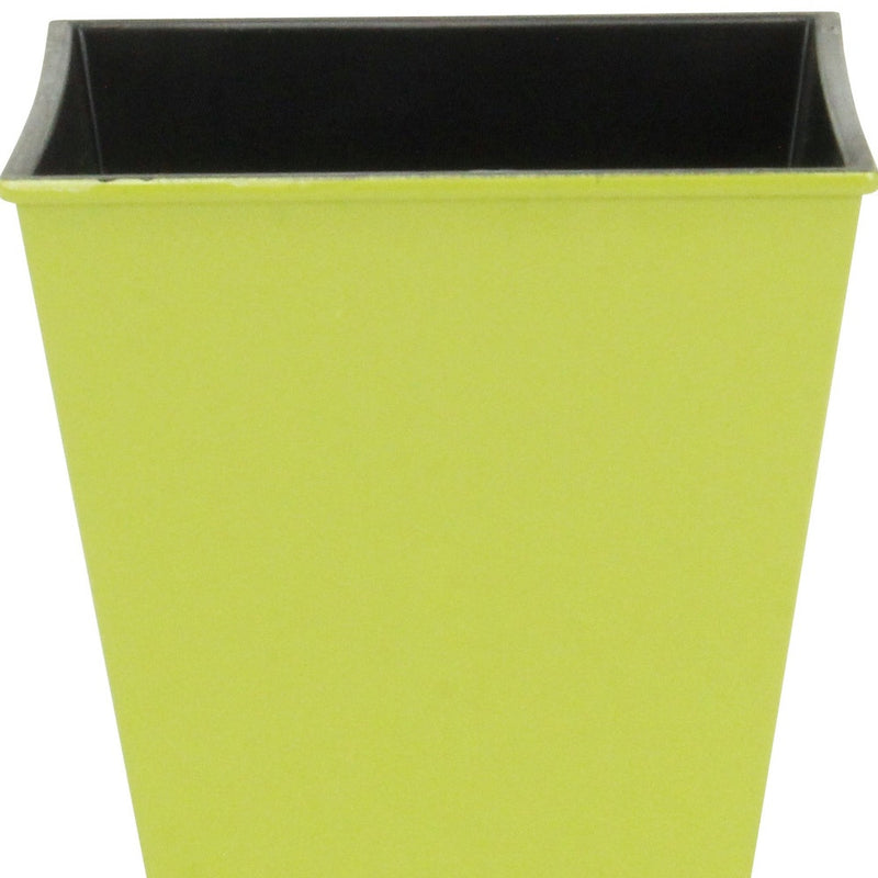 Lime green square plastic planter with black inner rim