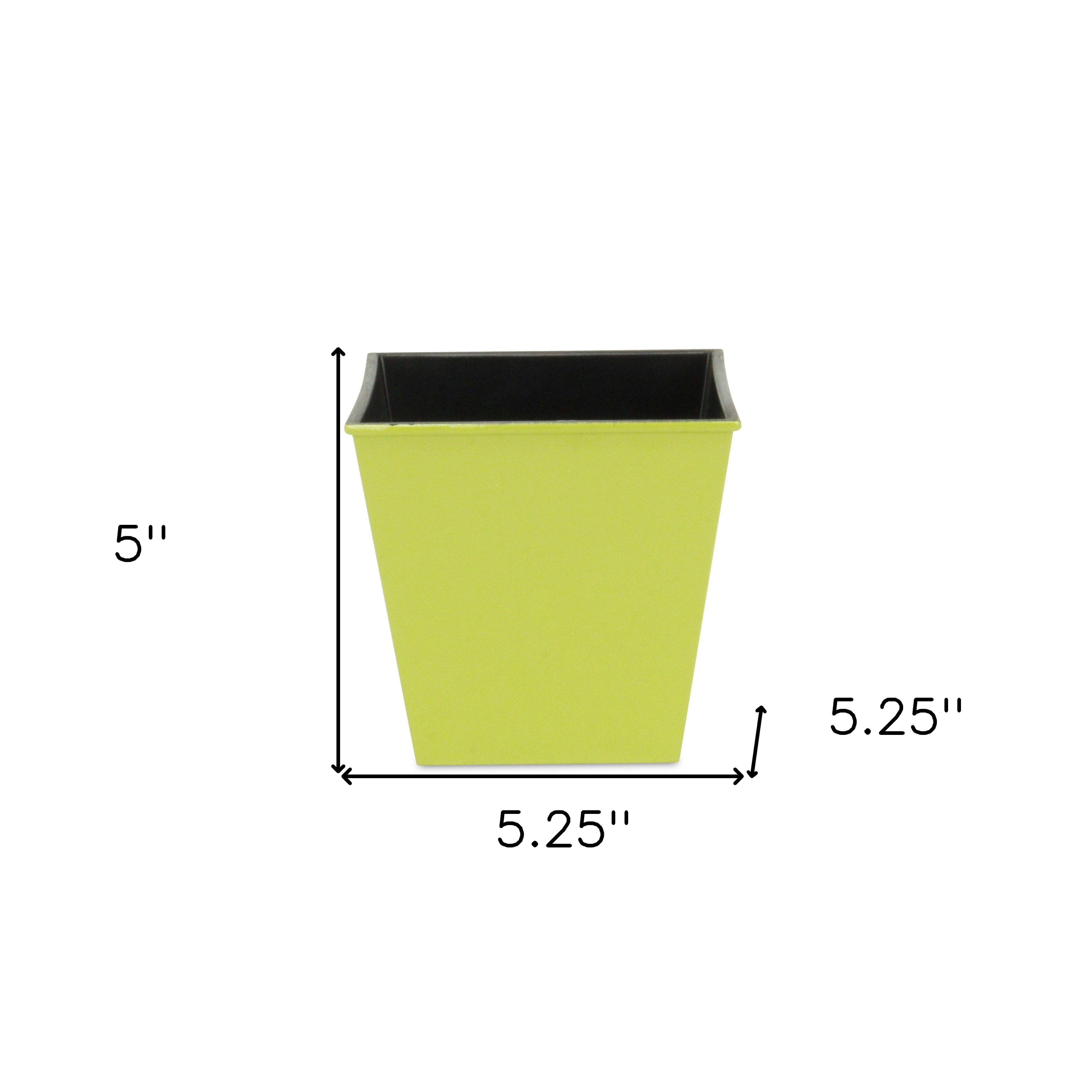 Lime green square plastic planter with black rim, 5 in
