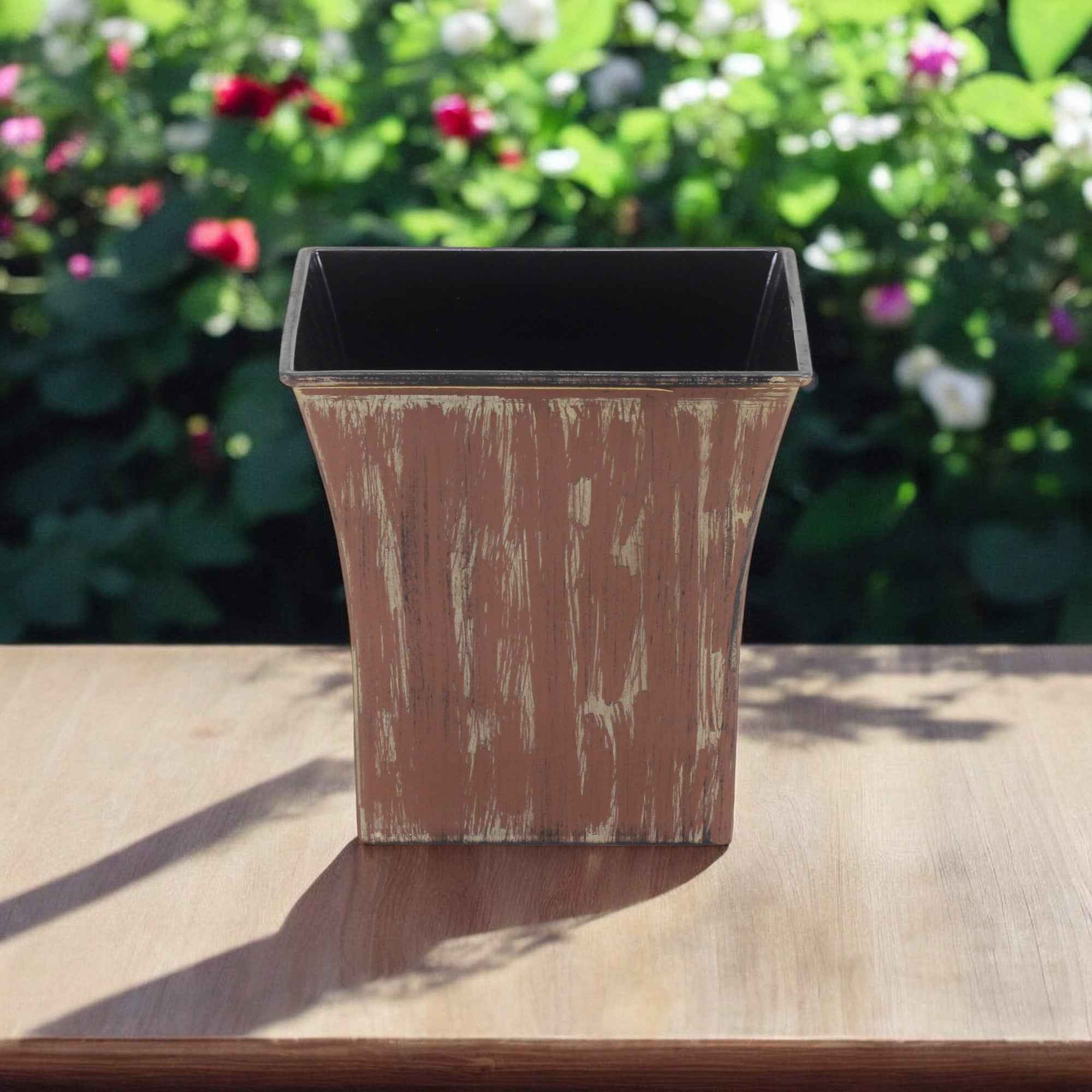 7" Brown and Ivory Textural Tone On Tone Recycled Plastic Indoor Outdoor Square Pot Planter