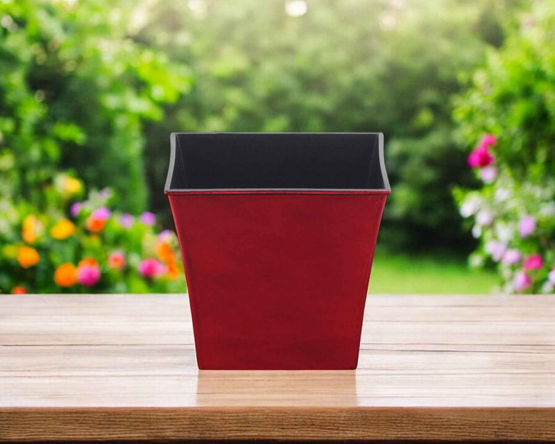 7" Red Recycled Plastic Indoor Outdoor Square Pot Planter