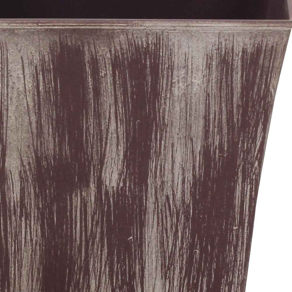 7" Brown and Ivory Textural Tone On Tone Recycled Plastic Indoor Outdoor Square Pot Planter Default Title