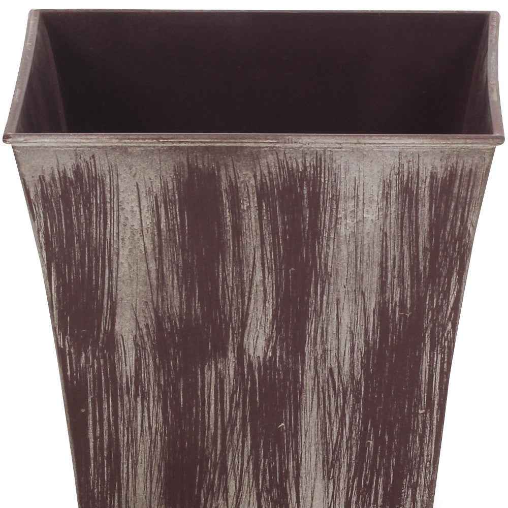 7" Brown and Ivory Textural Tone On Tone Recycled Plastic Indoor Outdoor Square Pot Planter