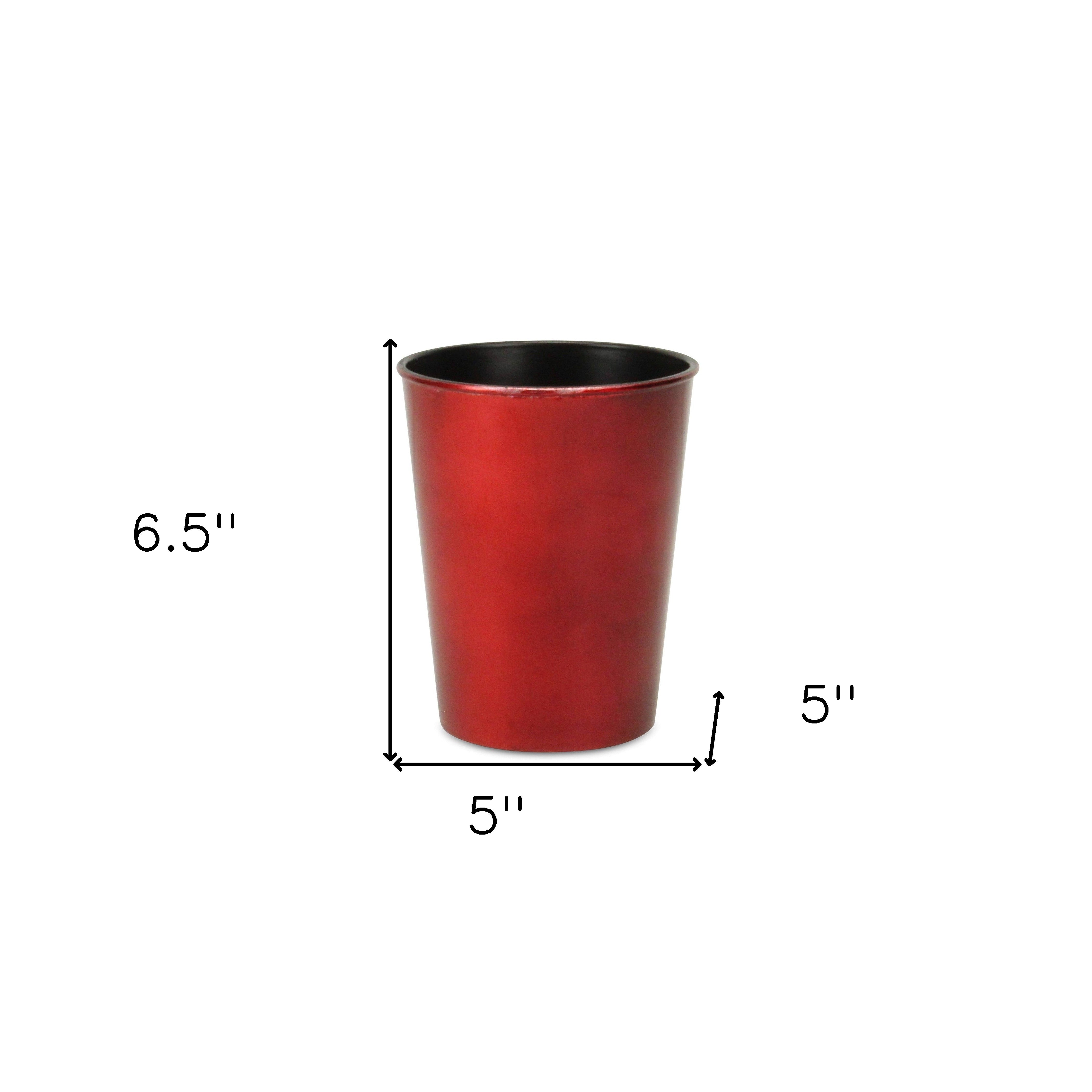 5-inch red round plastic planter pot with black interior lip