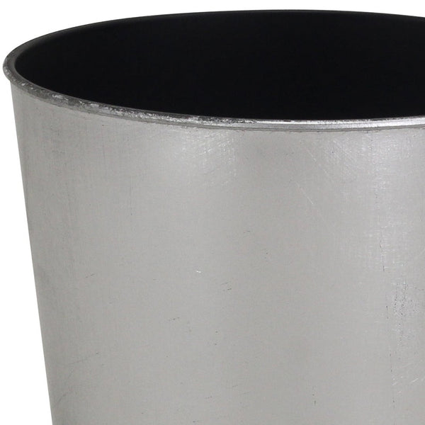 Round silver planter with dark interior rim, recycled plastic style pot